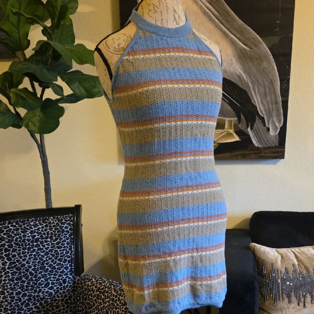 RVCA Multicolor Y2K Knit Halter Dress